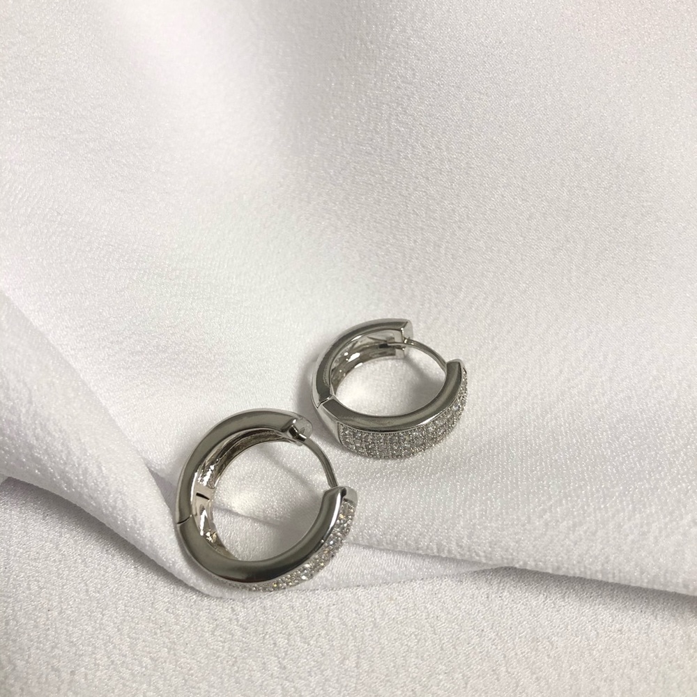 18k White Gold Filled Diamond Earrings - Picture 2 of 6
